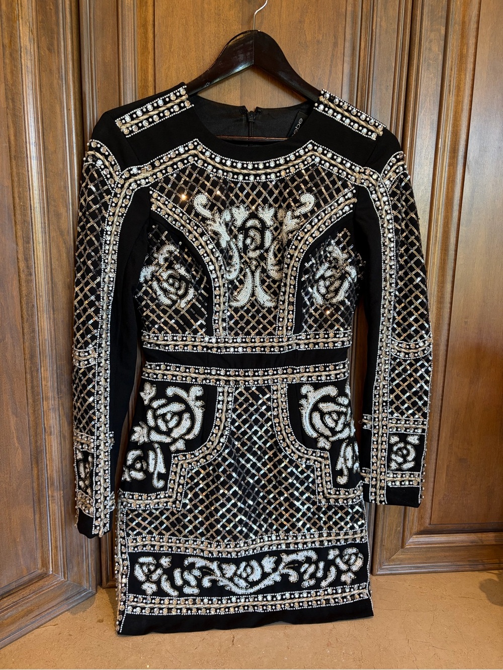 Marciano Black Mini Dress with Silver & Gold Embellishment